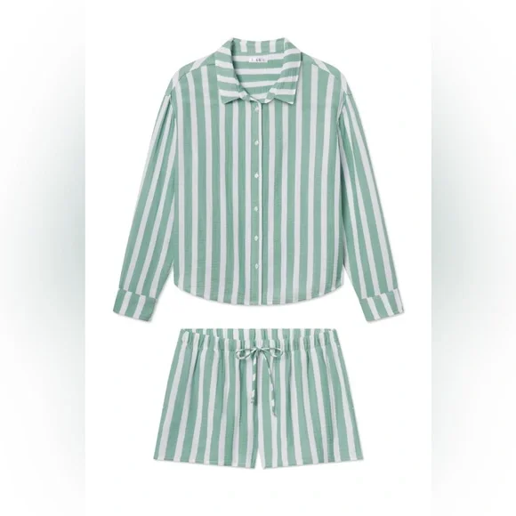 NWOT Lake Pajamas Nantucket Shorts Set in Granite Green Sail Stripe - Picture 3 of 5